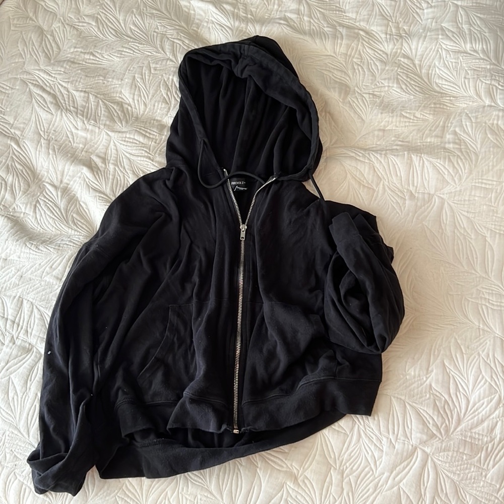 black zip up hoodie